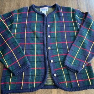 Vintage Tally-Ho Plaid Cardigan Classic English - size L